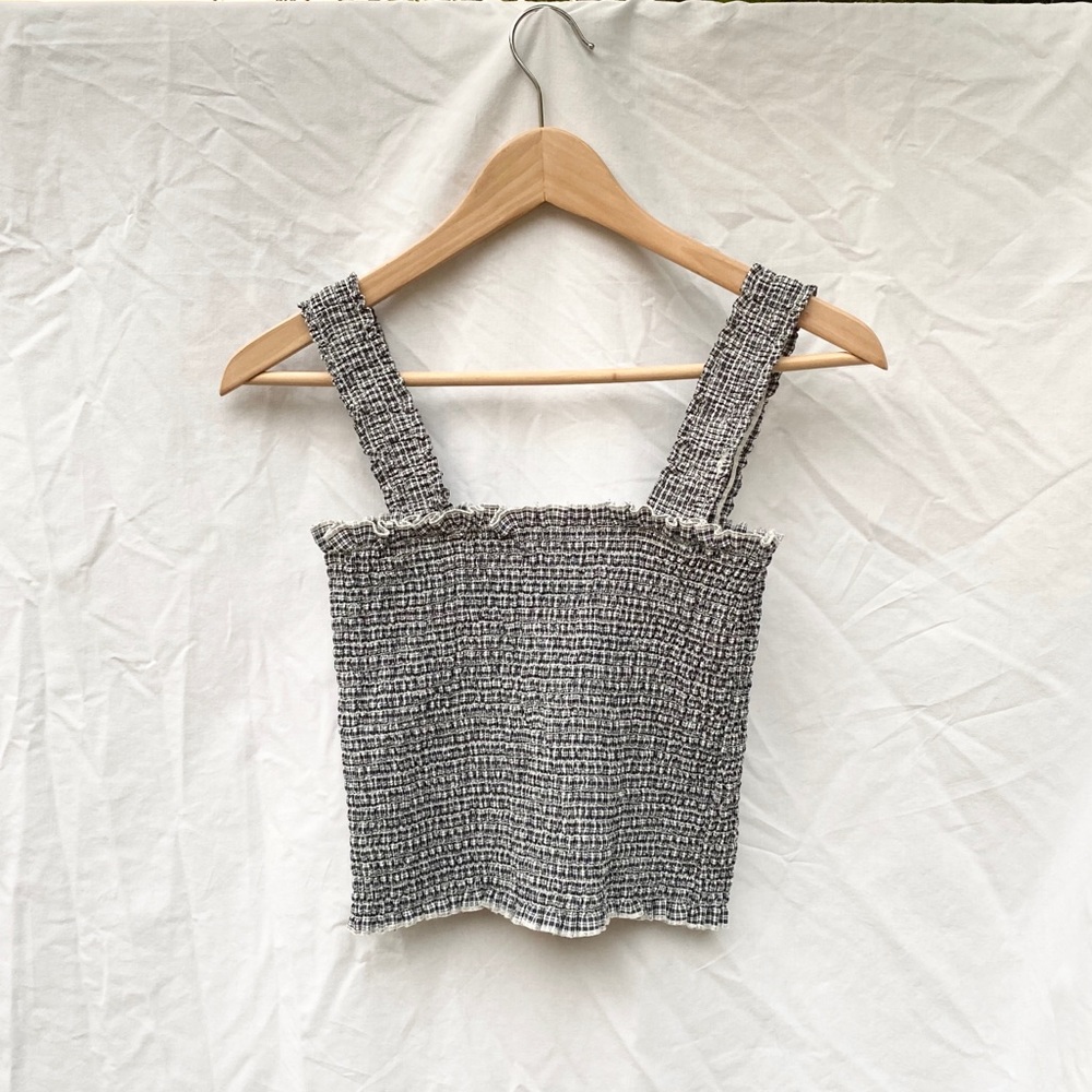 Plaid Square Neck Ruched J Galt Tank Top